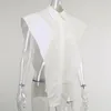 QNPQYX新しいノベルティトップスセクシーブラウスカットサイドボタンアップホワイトシャツ女性のファッション服のノースリーブの特大シャツ