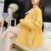 Neoploe Korean Lazy Style Loose Plus Size Stickad Cardigan V Neck Solid Fairy Bead Ladies Sweater Fashion Pull Femme Hiver 45525 210422