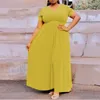 Robes décontractées grande taille femmes africaines jaune solide taille haute étage longueur col en V 2021 été longue robe grande vente en gros