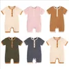 Baby Rompers Soild Color Girls Ribbed Jumpsuits Toddler Boy Bodysuit Cotton Linen Children Climbing Clothes Kids Boutique Clothing BT6620