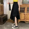 Irregular Solid Skirts Women Ruffles High Waist Fashion Summer Faldas Girls Elegant Long Skirt All Match 16909 210415