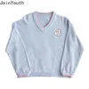 Joinyouth Sweter Kobiety Cute Rabbit V-Neck Dzianiny Pullowce Kobiet Roupas Luźna Knitwear Jumper Preppy Style Sueter Topy 210805