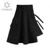 Jupe de fille de taille haute automne hiver mode gothique harajuku noir streetwear lolita décontracté solide a-ligne femmes jupes 210417