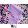 TRAF Femmes Chic Mode Floral Print Slit Midi Robe Vintage V Cou Avec Doublure Fines Bretelles Robes Féminines Mujer 210415