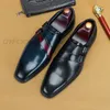 Männer Kleid Schuhe Leder Echte Herren Hochzeit Loafer Mönch Strap Schwarz Blau Casual Business Schuhe Slip On Party Schuhe Schuhe