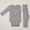 Infant Baby Mädchen Langarm Reine Farbe Strampler + Hosen Anzug Kleidung Sets Frühling Kinder Mädchen Nighty Kleidung 210429