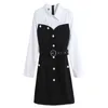 Autumn black white Dress Women Streetwear Long Sleeve Patchwork Shirt es with belt Plus Size sexy office vestido 210529