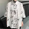 Camicetta da donna con stampa motivo bianco Punk Colletto rovesciato Mezza manica Camicie larghe Moda Harajuku Y2K Abbigliamento 210515