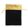 50PCs Velvet Gold Color Trim Drawstring Jewelry Gift Bags Pouches Wedding Party Decoration Favor Drawable Bag