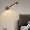 Lampada da parete in legno Luce per interni Ricarica USB Girevole a 360 ° Luminosità regolabile Interruttore tattile Sconce Luci del corridoio Notte