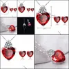 Orecchini Collana Set di gioielli Cuore rosso Ciondolo in cristallo Set dolce per collezioni nuziali Anniversario Design Drop Delivery 2021 Sxdud