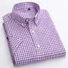 Camisa listrada casual dos homens macrosa camisa de verão dos homens camisas de xadrez social de alta qualidade 100% algodão manga curta mens camisas 210708