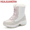 Huajuaner kvinna skor vinter stövlar kvinnor varma snö stövlar vinter kvinnor håller varma skor kvinnliga mid-calf plattform stövlar y1018