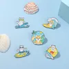 Cute Surfing Cat Dog Enamel Pins Brooch Cartoon Sea Beach Fish Funny Animal Metal Badge Lapel Clothes Sweater Jewelry Accessories Women Kids Gift Friends Wholesale