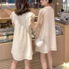 Women Beige O Neck Sleeveless Mini Dress Button Elegant Summer D1064 210514