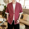 2021 Été Hommes Lin Kimono Long Cardigan Manteaux d'extérieur Mode Streetwear Court Lâche Vestes Mâle Casual Pardessus 5XL X0710