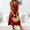 Yaz Elbise Kadınlar Vintage Elbise Rahat Polka Dot Baskı A-Line Parti Elbiseler Seksi V Yaka Kısa Kollu Uzun Elbise Moda 210518