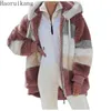 Giacca da donna in peluche con cappuccio da donna invernale Cappotto da orsacchiotto caldo spesso Capispalla Abbigliamento da donna in pelliccia finta Plus Size Soprabito con cerniera 211122