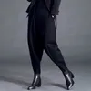 [EAM] Весенняя мода черная высокая талия эластичные карманы пэчворк повседневная женщина полная длина гарема штаны SA155 210915