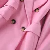Misturas de lã feminina 2022 outono de inverno rosa o sobretudo feminino de moda de moda casual de manga cheia com casacos longos abstantes abrigo mujer bery2