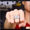 Med Side Stones Smycken Drop Leverans 2021 Hip Hop 3 Rader CZ Ring Full Bling Iced Out Wedding Rings Micro Pave Zircon för män Kvinnor JT613