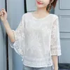 summer women blouses Women shirts Batwing sleeve white embroidery Lace shirt womens tops and 4012 50 210506