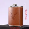 Cuir 7oz Pocket Hip Flasks 304 Bouteille de vin portable en acier inoxydable Hommes Mini Alcool Pocket Flagon Flacons de hanche en métal de luxe ZZE10604