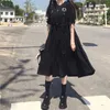 Dorywczo Suknie Gothic Lolita Dress Kobiety Japoński Harajuku Czarny Midi Vintage Ruffles Long Baggy Cosplay Punk Kawaii Emo Odzieżowa Indie