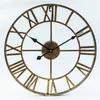 Wall Clocks 40/47/60Cm Antique Large With Roman Numerals Retro Iron Art Hollow Clock Round Home Decor Black Gold Red