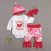 0-12m pappas lilla valentin spädbarn född babyflickor kläder set brev romer flare byxor hatt huvudband outfits 210515