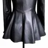 Lautaro осень черный тонкий мягкий PU кожаная куртка женская глубокая V шеи длинные рукава рукава элегантная роскошная юбка Blazer мода 211007