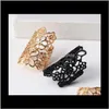 Band Women Fashion Hollow Alloy Finger Rings Rose Flower Opening Wide Cuff Style Punk Black Gold Colors Ring Jewelry Drop Delivery 2021 Eaqs