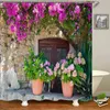 Flowers Scenery Waterproof Shower Curtains Rural Street Flowers Bathroom Curtains Polyester Fabric Washable Decor Bath Curtains 211115