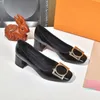 Women Pump Fashion High Low Block Heels Square Toe Pumps Triple Black Leather Loafers Lady Wedding Shoes