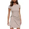 Women Casual Irregular Mini Dresses With Bow Belt Slim Folds Party Club Dress Holiday Sundress Summer Streetwear Vestido 210520