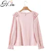 HSA Women Long Sleeve Tops Ladies Blouses Party Tunic Female Casual OL Office Lady Shirts Purple Ruffles Blusas S 210417