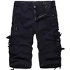 Lose große Cargo-Shorts aus Baumwolle für Herren, taktisch, lässig, einfarbig, Patchwork, Militär, weiß, knielang, 210712