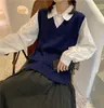 5 Farben koreanischer Preppy-Stil V-Ausschnitt einfarbige Weste Pullover Damen ärmellos gestrickt und Pullover (C8803) 210508