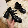 Zapatos de vestir Mujer Bombas Tacones altos Punta cuadrada Hebilla de tacón grueso Negro Blanco Mary Janes Plataforma de calle Retro Felpa Winterde39