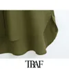 TRAF Women Chic Fashion Pockets Linen Asymmetric Midi Shirt Dress Vintage Long Sleeve Button-up Female Dresses Mujer 210415