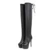 Bottes femmes Sexy sur le genou mode plate-forme fermeture éclair longues dames bout rond mince talon haut automne hiver chaussures femme