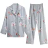 Vêtements de nuit pour femmes et période d'automne Le pyjama à manches longues Ice Silk Chinese Wind Brigitte Tung Flowers 2 Luxury Leisurewear Suit