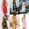 Vintage Casual Sundress Kvinnlig strandklänning Midi Button Backless Polka Dot Striped Women Dress 2020Summer Sexig Blommig Party Dress X0521