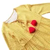 Kvinnor Guldgul Sequined O-Neck Bow Petal Sleeve Long Beach Holiday Split Midi Dress Spring Summer D2491 210514