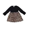 Girlymax 2 färger Tjejer Kläder Mjölk Silk Baby Ruffles Black Beige Långärmad Leopard Knee Length Drupples x0803