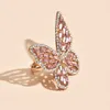 New Simple Full Rhinestone Butterfly Ring Vintage Pink Gold Finger Adjustable Ring for Women Fashion Jewelry Wedding Gifts Q07086366716