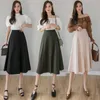 Koreanska kjolar Kvinnor Elegant kontor Lady Elastic Waist A-Line Plus Storlek XL Kvinna Solid Midi Faldas Mujer MODA 210531