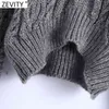 Women Vintage Turtleneck Twist Crochet Short Knitting Sweater Female Lantern Sleeve Chic Casual Pullovers Tops S564 210416