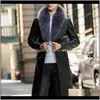 Ytterkläder Kläder Klädsel Drop Leverans 2021 Big Fur Collar White Overcoats Luxury Long Leather Jackor Black Winter Trench Coats för Mens