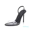 Fashion-2021 new beads character with transparent fish mouth black stiletto high heel women's sandals back empty shoes